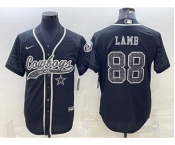 Men's Dallas Cowboys #88 CeeDee Lamb Black Reflective With Patch Cool Base Stitched Baseball Jersey