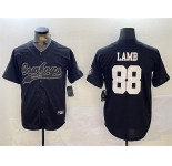 Men's Dallas Cowboys #88 CeeDee Lamb Black With Patch Cool Base Stitched Baseball Jersey