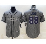 Men's Dallas Cowboys #88 CeeDee Lamb Grey Gridiron With Patch Cool Base Stitched Baseball Jersey