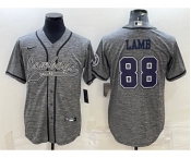 Men's Dallas Cowboys #88 CeeDee Lamb Grey Gridiron With Patch Cool Base Stitched Baseball Jersey