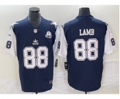 Men's Dallas Cowboys #88 CeeDee Lamb Navy Blue FUSE Vapor Thanksgiving 1960 Patch Limited Stitched Jersey