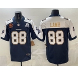 Men's Dallas Cowboys #88 CeeDee Lamb Navy F.U.S.E. With John Madden Patch & Established In 1960 Patch Thanksgiving Vapor Limited Stitched Football Jersey