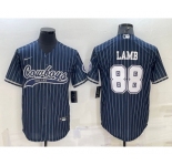 Men's Dallas Cowboys #88 CeeDee Lamb Navy With Patch Cool Base Stitched Baseball Jersey