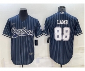 Men's Dallas Cowboys #88 CeeDee Lamb Navy With Patch Cool Base Stitched Baseball Jersey