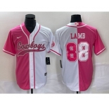 Men's Dallas Cowboys #88 CeeDee Lamb Pink White Two Tone With Patch Cool Base Stitched Baseball Jersey
