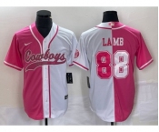 Men's Dallas Cowboys #88 CeeDee Lamb Pink White Two Tone With Patch Cool Base Stitched Baseball Jersey