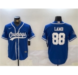 Men's Dallas Cowboys #88 CeeDee Lamb Royal With Patch Cool Base Stitched Baseball Jersey