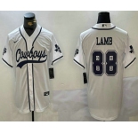 Men's Dallas Cowboys #88 CeeDee Lamb White With Navy Name Cool Base Stitched Baseball Jersey