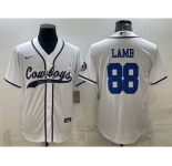 Men's Dallas Cowboys #88 CeeDee Lamb White With Patch Cool Base Stitched Baseball Jersey