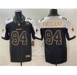 Men's Dallas Cowboys #94 Marshawn Kneeland Black Gold 2025 F.U.S.E. 94 Marshawn Kneeland Memorial Patch Vapor Limited Stitched Football Jersey