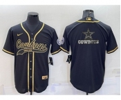 Men's Dallas Cowboys Black Gold Team Big Logo With Patch Cool Base Stitched Baseball Jersey