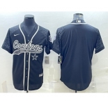 Men's Dallas Cowboys Blank Black Reflective With Patch Cool Base Stitched Baseball Jersey
