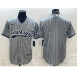 Men's Dallas Cowboys Blank Grey Pinstripe With Patch Cool Base Stitched Baseball Jersey