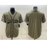 Men's Dallas Cowboys Blank Olive Salute to Service Cool Base Stitched Baseball Jersey