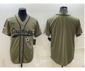 Men's Dallas Cowboys Blank Olive Salute to Service Cool Base Stitched Baseball Jersey