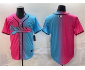 Men's Dallas Cowboys Blank Pink Blue Limited Stitched Baseball Jersey