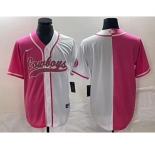 Men's Dallas Cowboys Blank Pink White Split Cool Base Stitched Baseball Jersey
