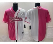 Men's Dallas Cowboys Blank Pink White Split Cool Base Stitched Baseball Jersey