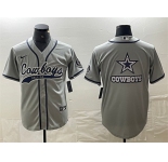 Men's Dallas Cowboys Gray Team Big Logo With Patch Cool Base Stitched Baseball Jersey