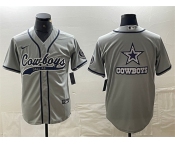 Men's Dallas Cowboys Gray Team Big Logo With Patch Cool Base Stitched Baseball Jersey