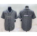 Men's Dallas Cowboys Grey Gridiron Team Big Logo Cool Base Stitched Baseball Jersey
