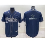 Men's Dallas Cowboys Navy Blue Team Big Logo With Patch Cool Base Stitched Baseball Jersey