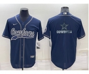 Men's Dallas Cowboys Navy Blue Team Big Logo With Patch Cool Base Stitched Baseball Jersey