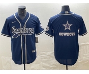 Men's Dallas Cowboys Navy Team Big Logo With Patch Cool Base Stitched Baseball Jersey