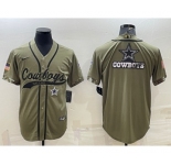 Men's Dallas Cowboys Olive Salute to Service Team Big Logo Cool Base Stitched Baseball Jersey
