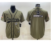 Men's Dallas Cowboys Olive Salute to Service Team Big Logo Cool Base Stitched Baseball Jersey