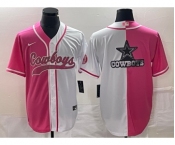 Men's Dallas Cowboys Pink White Split Team Big Logo Cool Base Stitched Baseball Jersey
