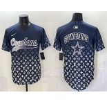 Men's Dallas Cowboys Team Big Logo Navy Limited Stitched Baseball Jersey