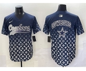 Men's Dallas Cowboys Team Big Logo Navy Limited Stitched Baseball Jersey