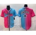 Men's Dallas Cowboys Team Big Logo Pink Blue Limited Stitched Baseball Jersey