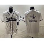 Men's Dallas Cowboys White Team Big Logo With Patch Cool Base Stitched Baseball Jersey