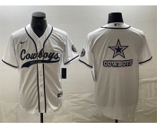 Men's Dallas Cowboys White Team Big Logo With Patch Cool Base Stitched Baseball Jersey