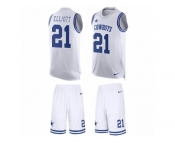 Men's Nike Dallas Cowboys #21 Ezekiel Elliott Limited White Tank Top Suit NFL Jersey