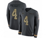 Men's Nike Dallas Cowboys #4 Dak Prescott Limited Black Salute to Service Therma Long Sleeve NFL Jersey