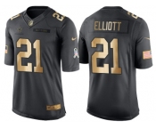 Nike Dallas Cowboys #21 Ezekiel Elliott Gold Men's NFL Limited Salute to Service 2016 Christmas Jersey