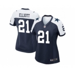 Women Nike Dallas Cowboys #21 Ezekiel Elliott Navy Blue Thanksgiving Stitched NFL Throwback Jersey[Elliott]
