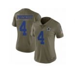 Women Nike Dallas Cowboys #4 Dak Prescott Limited Olive 2017 Salute to Service NFL Jersey