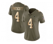 Women Nike Dallas Cowboys #4 Dak Prescott Limited Olive Gold 2017 Salute to Service NFL Jersey