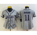 Women's Dallas Cowboys #11 Micah Parsons Grey With Patch Cool Base Stitched Baseball Jersey
