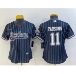Women's Dallas Cowboys #11 Micah Parsons Navy Blue Pinstripe With Patch Cool Base Stitched Baseball Jersey