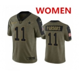 Women's Dallas Cowboys #11 Micah Parsons Olive 2021 Salute To Service Limited Stitched Jersey