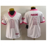 Women's Dallas Cowboys #11 Micah Parsons White Pink Vapor Untouchable Limited Stitched Jersey