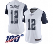 Women's Dallas Cowboys #12 Roger Staubach Limited White Rush Vapor Untouchable 100th Season Football Jersey