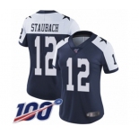 Women's Dallas Cowboys #12 Roger Staubach Navy Blue Throwback Alternate Vapor Untouchable Limited Player 100th Season Football Jersey