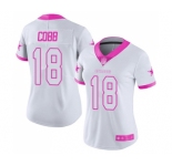 Women's Dallas Cowboys #18 Randall Cobb Limited White Pink Rush Fashion Football Jersey
