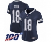 Women's Dallas Cowboys #18 Randall Cobb Navy Blue Team Color Vapor Untouchable Limited Player 100th Season Football Jersey